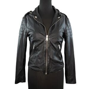 Muubaa Black Biker Jacket Lamb Leather Y2K Avant Garde Rick Owens Zip Size 6